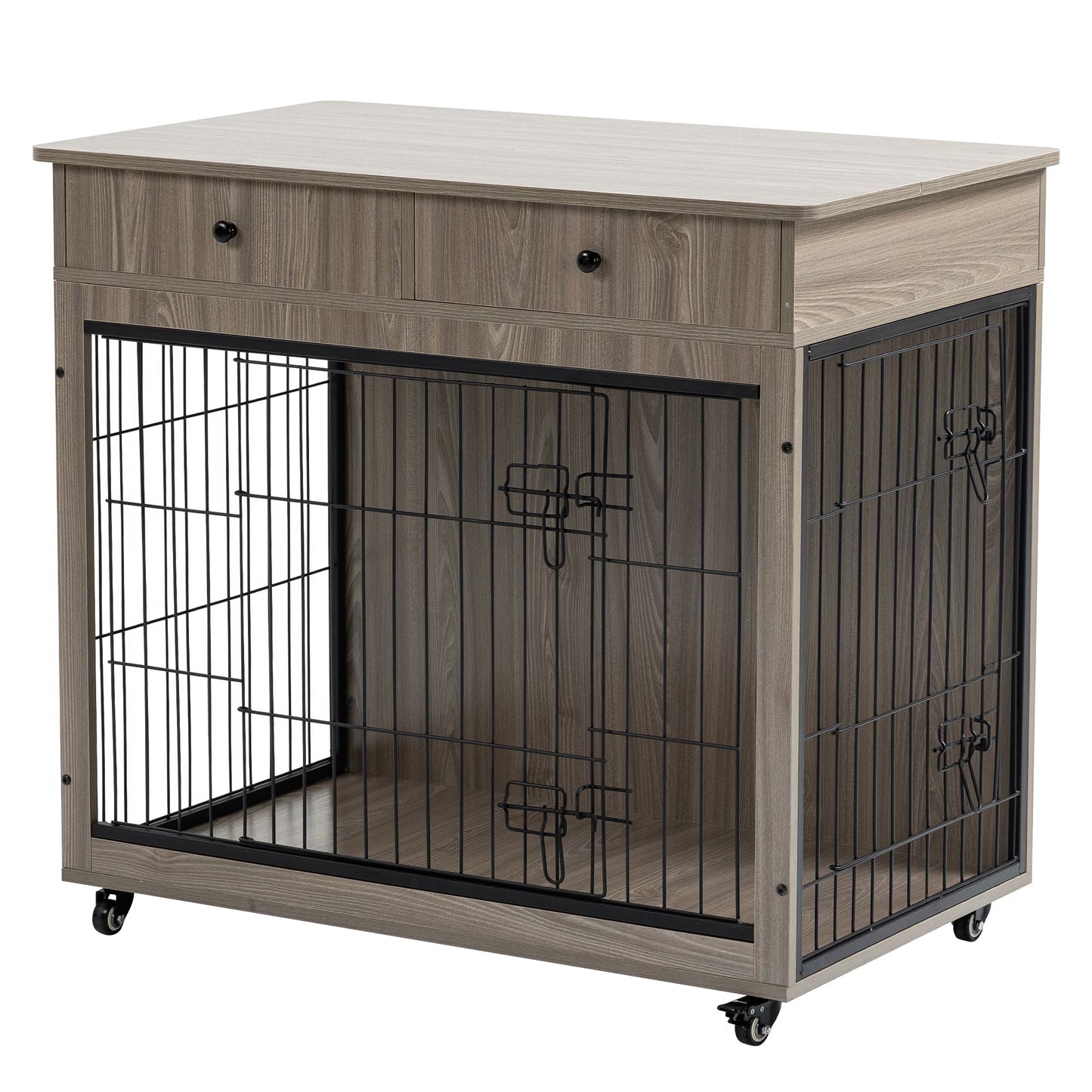 Dog Crate Furniture, Wooden Dog Crate End Table, 38.4 Inch Dog Kennel With 2 Drawers Storage, Heavy Duty Dog Crate, Decorative Pet Crate Dog Cage For Large Indoor Use