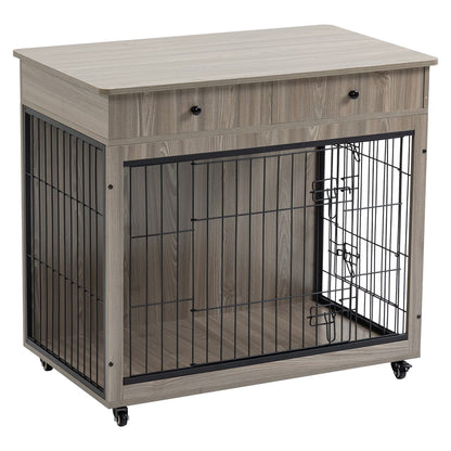 Dog Crate Furniture, Wooden Dog Crate End Table, 38.4 Inch Dog Kennel With 2 Drawers Storage, Heavy Duty Dog Crate, Decorative Pet Crate Dog Cage For Large Indoor Use